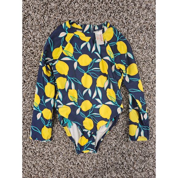 Cat & Jack Other - Cat & Jack Toddler Girls Sz 5T Long Sleeve One Piece Swimsuit Lemon Print Blue